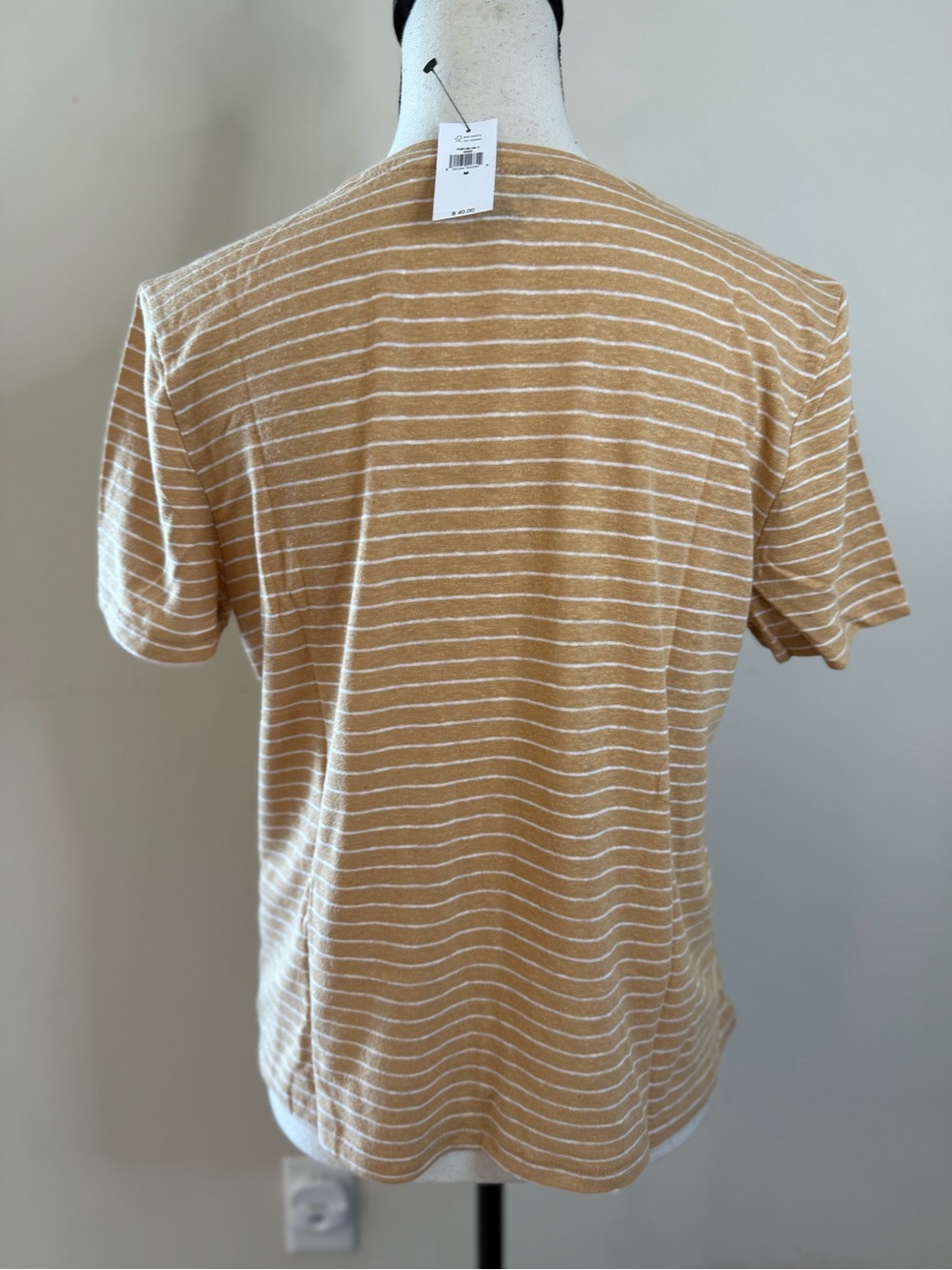 Banana Republic Factory linen blend tan white striped tee SZ M - Picture 4 of 12